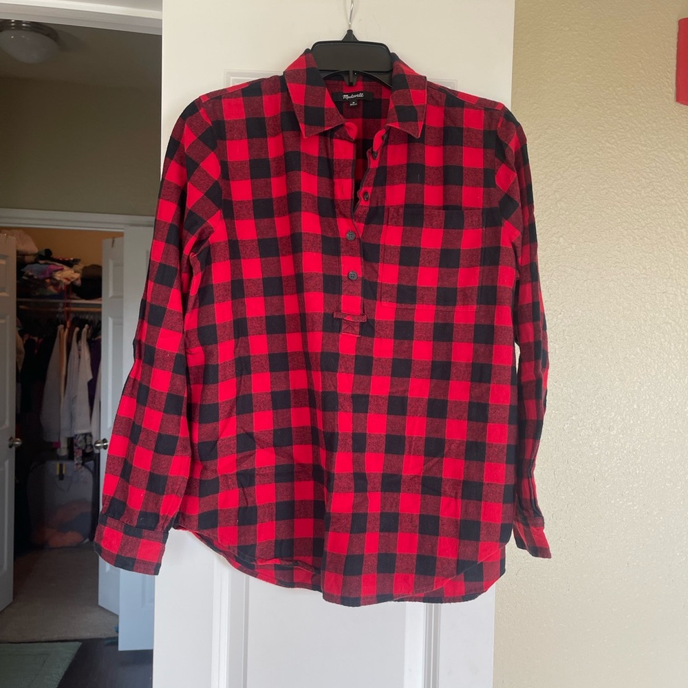 Madewell Red and Black Casual Button Down Shirt